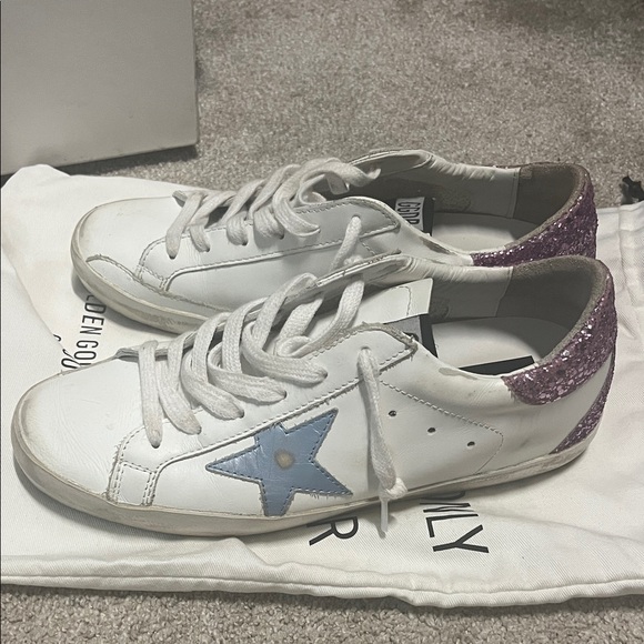 Golden Goose White and Blue Star Sneakers - Picture 1 of 4